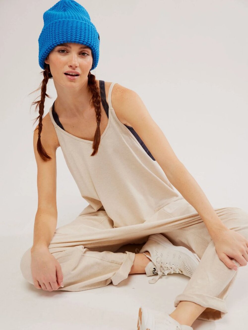 FREE PEOPLE MOVEMENT Hot Shot Heather Oatmeal Oversized Jumpsuit, Size XS